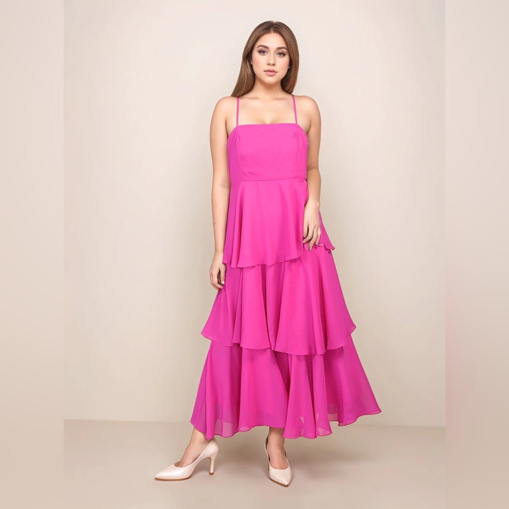 Rue de la paix size 6 Barbie Fuchsia Layered‎ long Dress